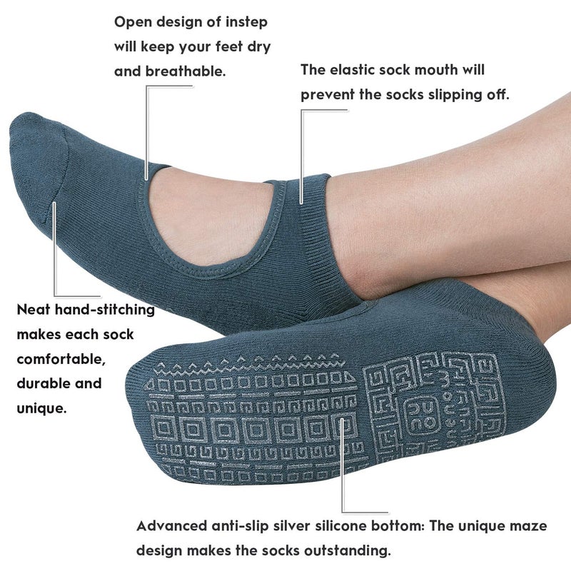 unenow Non Slip Grip Yoga Socks for Women with Cushion for Pilates, Barre, Dance - Image 3